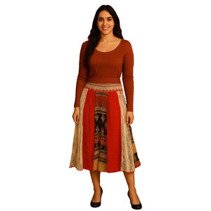 Y2k Fairy midi Skirt Boho Crinkle Patch sequin lace festive coquette size 32/L